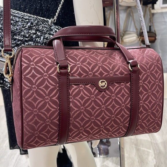 MICHAEL KORS JST TRAVEL MEDIUM DUFFLE SATCHEL SHOULDER CROSSBODY BAG MK OXBLOOD - Picture 6 of 16